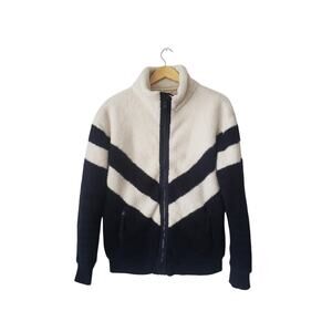 Faherty Striped Fleece Jacket Blue/White Size Small